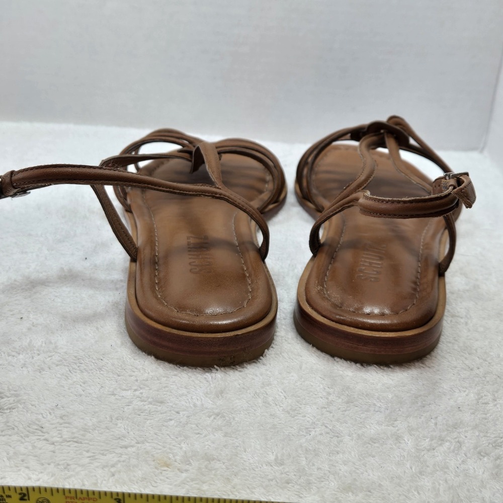 Schutz Octavia Flat Sandals Womens 9 Brown Leather Caged Strappy Minimalist Braz - Picture 15 of 16